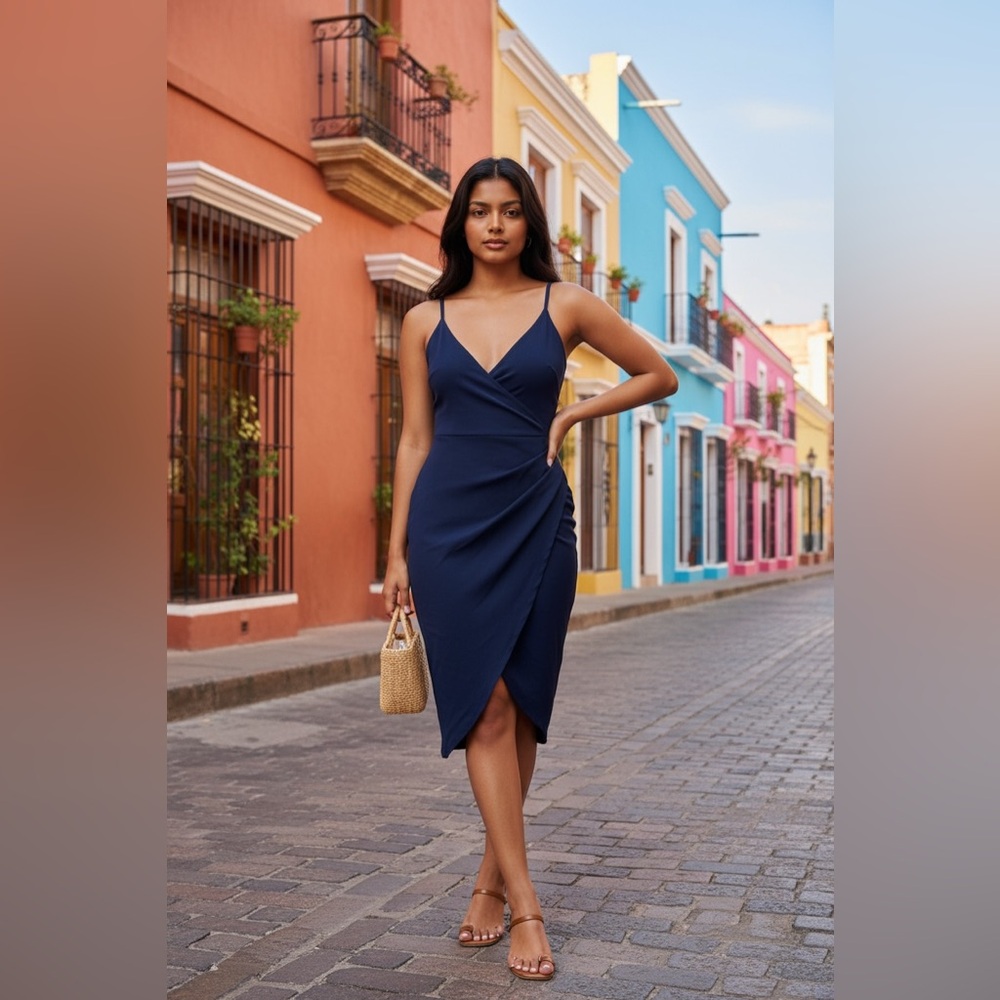 No Boundries Elegant Navy Blue Slip Dress